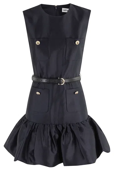 Self-portrait Crew Neck Taffeta Mini Dress With Ruffled Hem