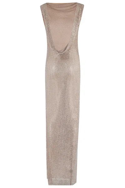 Self-portrait Womens Rhinestone Sleeveless Stretch-woven Maxi Dress Silver