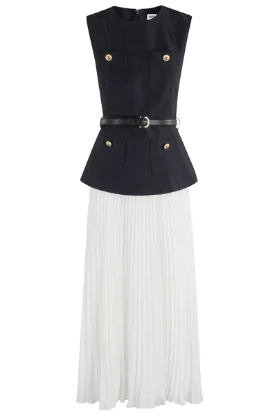 Self-portrait Womens Pleated Sleeveless Woven Midi Dress Blue