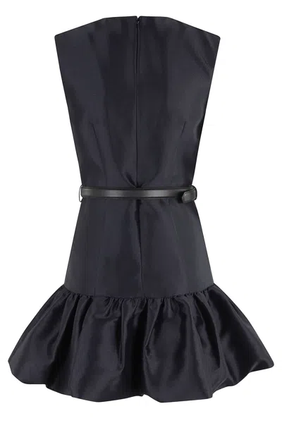 Self-portrait Crew Neck Taffeta Mini Dress With Ruffled Hem