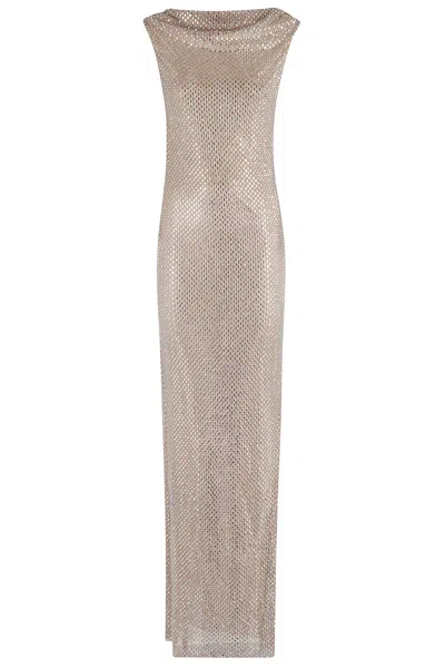Self-portrait Womens Rhinestone Sleeveless Stretch-woven Maxi Dress Silver
