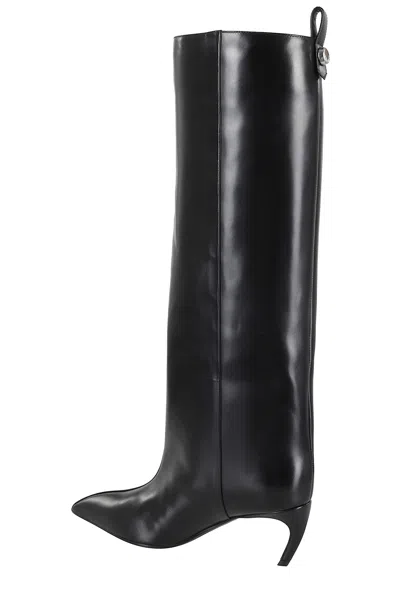 Attico Leather High Shaft Ankle Boots With Pointed Toe In Black
