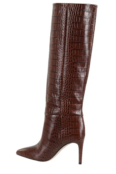 Paris Texas Crocodile-effect Leather Stiletto Boots With Pointed Design In Brown