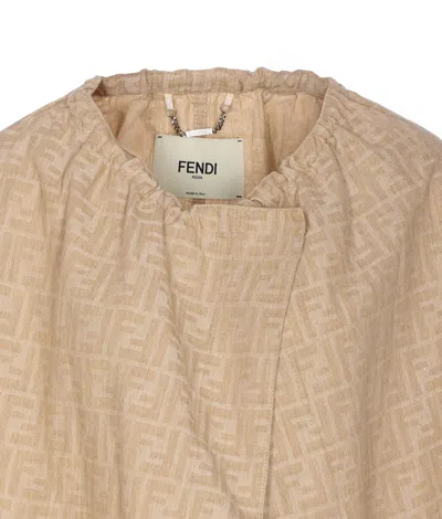 Fendi Women Embroidered Chambray Jacket In Neutral