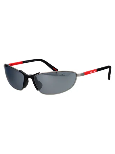 Prada Linea Rossa Gunmetal Metal Sunglasses In Gray