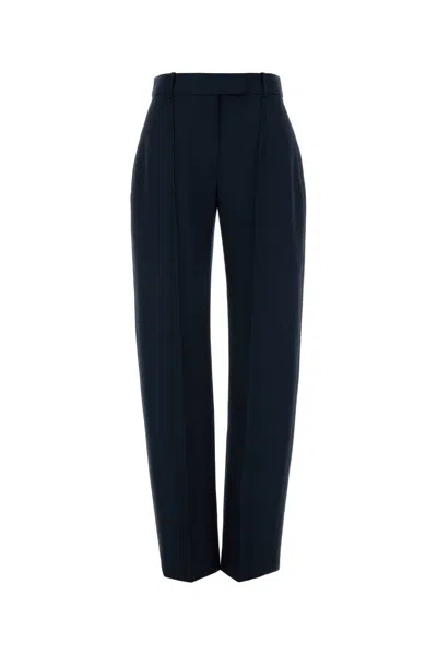 Alexander Mcqueen Navy Blue Wool Pant In Black