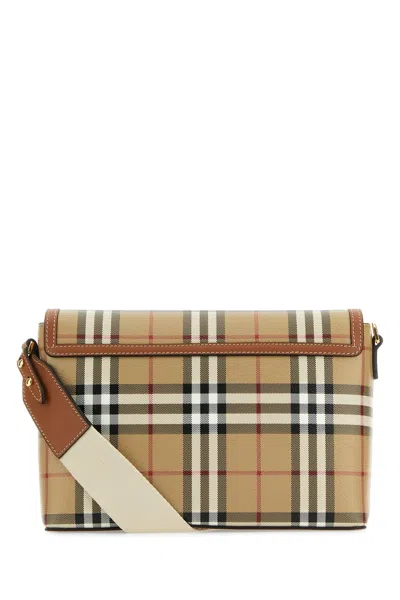 Burberry Womens Briar Brown Check-print Flap-front Woven-blend Cross-body Bag