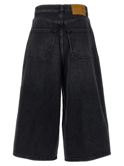 Haikure Wide Leg Denim Bermuda With Belt Loops In Black
