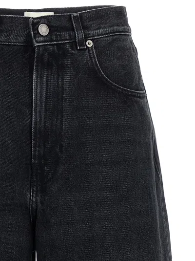 Haikure Wide Leg Denim Bermuda With Belt Loops In Black