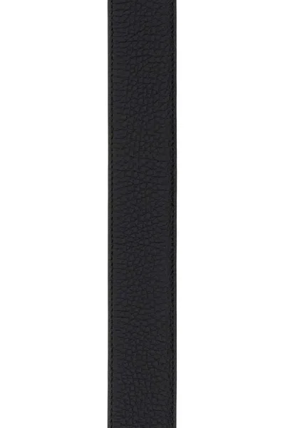 Ferragamo Textured Calf Leather Belt With Interlocking Metallic Buckle In Black