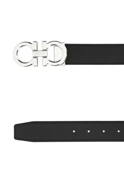 Ferragamo Adjustable Reversible Leather Belt With Textured Finish In Black