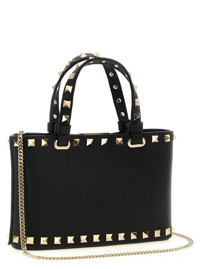 Valentino Mini Leather Rockstud Top-handle Bag In Black