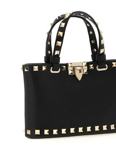 Valentino Mini Leather Rockstud Top-handle Bag In Black