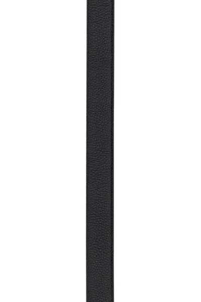 Ferragamo Adjustable Reversible Leather Belt With Textured Finish In Black