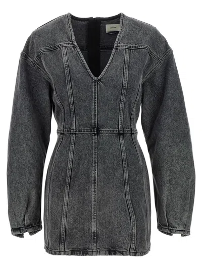 Haikure V-neckline Long Sleeves Denim Texture Visible Seams In Gray