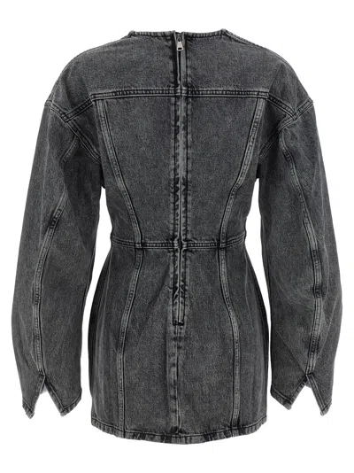 Haikure V-neckline Long Sleeves Denim Texture Visible Seams In Gray