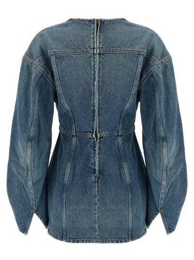 Haikure V-neckline Long Sleeves Panel Detailing Dress In Blue