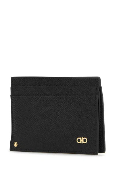 Ferragamo Textured Leather Card Holder In Black