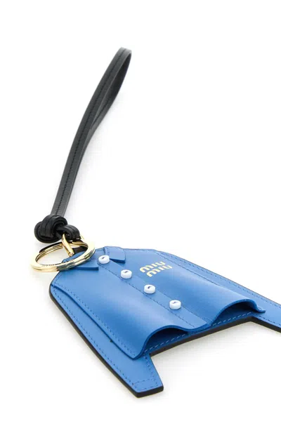 Miu Miu Leather Keyring With Button And Strap Handle In Black