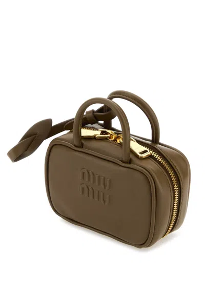 Miu Miu Mud Leather Beau Keyring Necessaire In Neutral