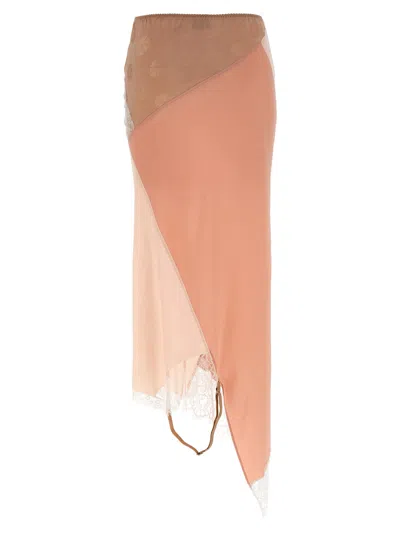 Moschino Sheer Lace Trim Asymmetric Overlay Skirt In Pink