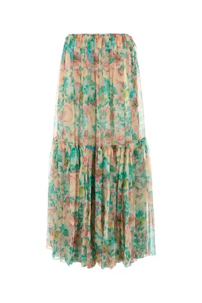 Chloé Pleated Tiered Floral-print Silk-chiffon Maxi Skirt