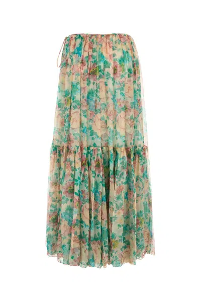 Chloé Pleated Tiered Floral-print Silk-chiffon Maxi Skirt