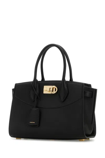 Ferragamo Black Leather Handbag In Black
