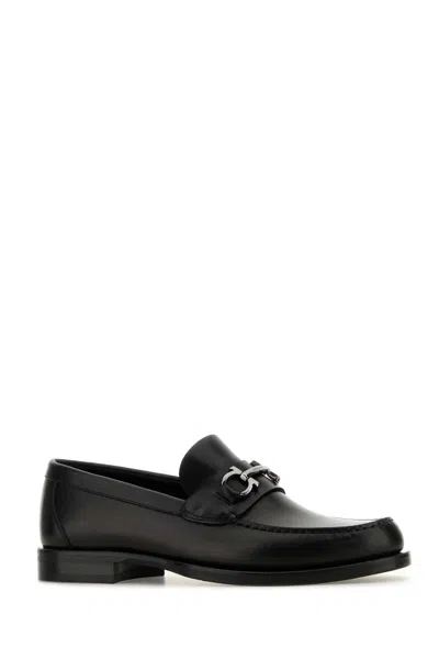Ferragamo Black Leather Fort Loafers