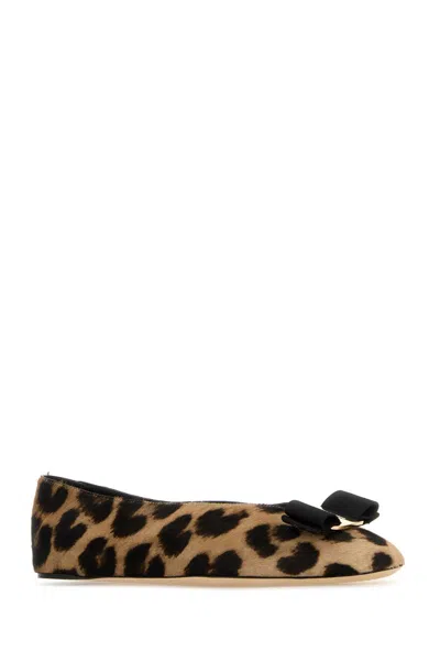 Ferragamo Vanna Leopard-print Calf Hair Ballet Flats In Brown