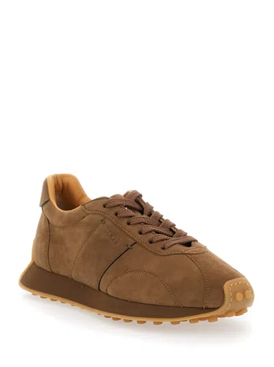 Tod's Brown Low Top Sneakers With Cleat Details On Heel And Sole In Brown