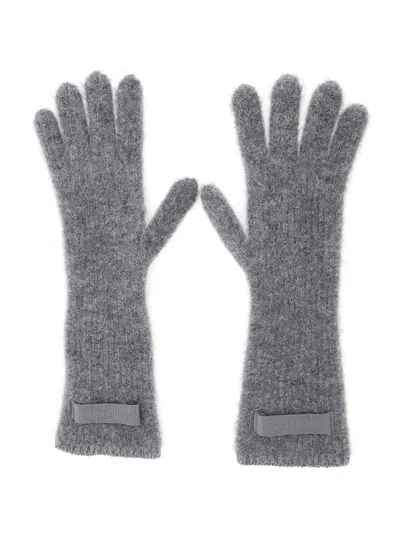 Jacquemus Logo Patch Ribbed Gloves In Gray