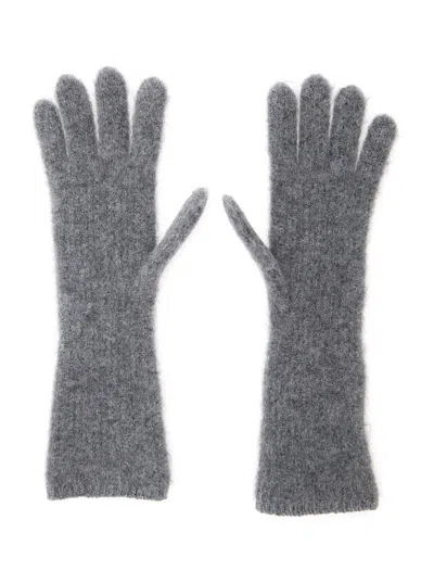 Jacquemus Logo Patch Ribbed Gloves In Gray