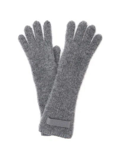 Jacquemus Logo Patch Ribbed Gloves In Gray