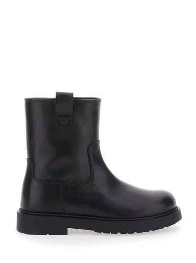 Emporio Armani Boot Vitello Lucido In Black