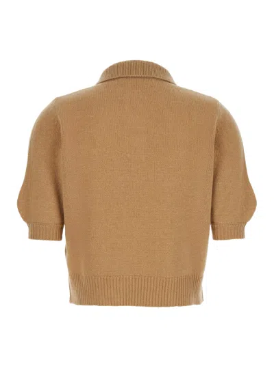 Marni Beige Polo Sweater With Classic Collar And Logo Patch On The Front In Brown