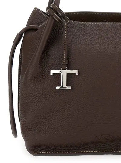 Tod's Brown Shoulder Bag With Two Top Handles And Drawstring Closure