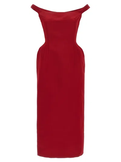 Magda Butrym Shoulder Neckline Fitted Midi Dress In Red