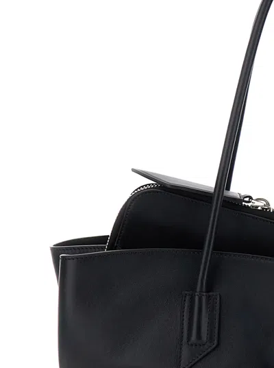 Attico Black Leather Medium La Passeggiata Shoulder Bag In Black
