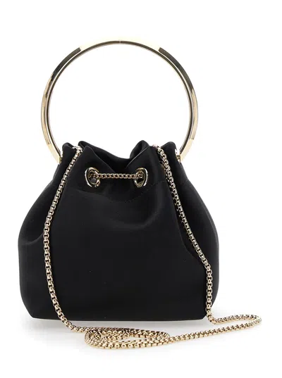 Jimmy Choo 'bon Bon' Black Handbag With Metal Bracelet Handle And Chain-link Shoulder Strap In Leather Woman