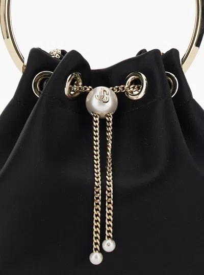 Jimmy Choo 'bon Bon' Black Handbag With Metal Bracelet Handle And Chain-link Shoulder Strap In Leather Woman