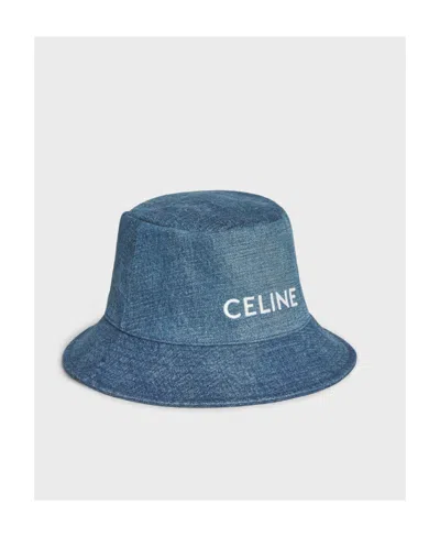 Celine Bucket Hat In Dark Union Wash Denim