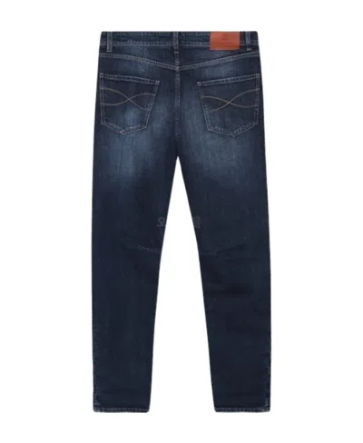 Brunello Cucinelli Denim Trousers Washed Effect In Blue