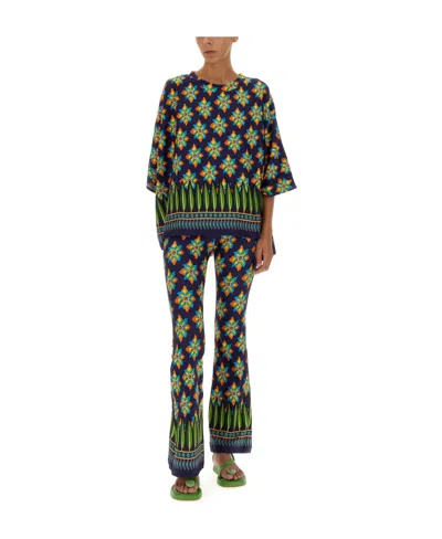 La Doublej Printed Bell Bottoms In Black