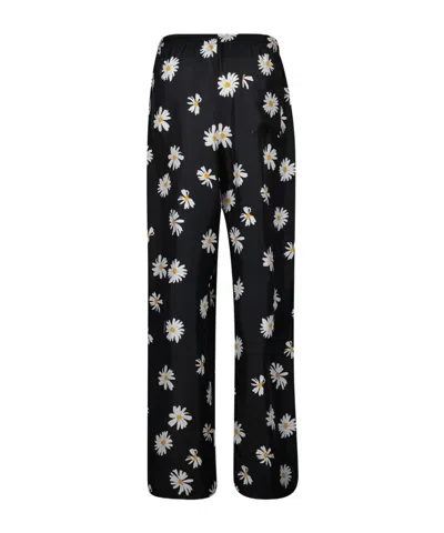 Moschino Black Silk Twill Allover Daisy Trousers In Black