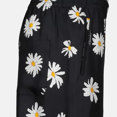 Moschino Black Silk Twill Allover Daisy Trousers In Black