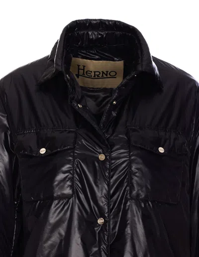Herno Long Sleeved Press-stud Down Jacket In Black