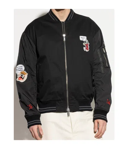 Iceberg Patch-detailed Zipped Bomber Jacket In Black