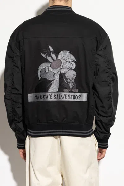 Iceberg Patch-detailed Zipped Bomber Jacket In Black