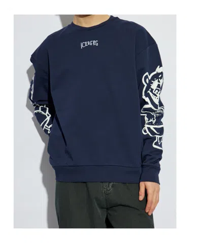 Iceberg Logo Embroidered Crewneck Sweatshirt In Blue